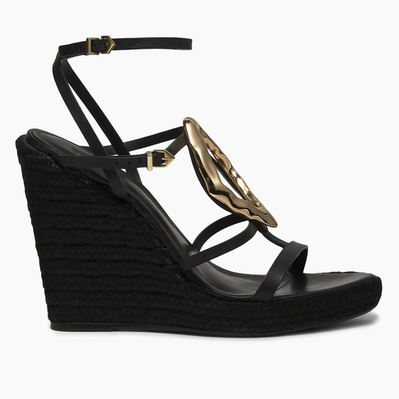 ๐ Drop ๐ง๐ Schutz Gold Embellished Platform Wedge Sandals โ Size 8 (NWT) - Picture 2 of 3